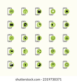 set of green mobile icon vector illustration