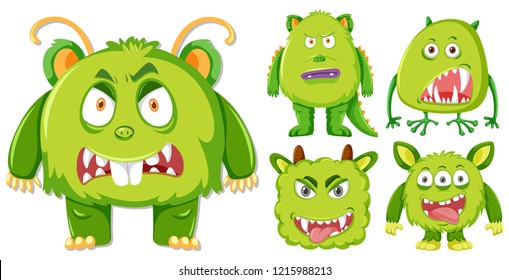 Set of green monster character illustration