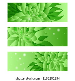 Set of green natural floral business card template. Lighting green design. Headers design illustration