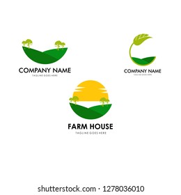 Set Green Nature Farm Logo Design Template