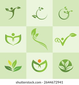 A set of green nature health logo and symbols..