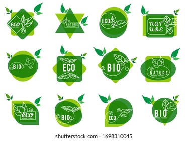 Set of Green Nature product , Organic food, and natural product icons and elements collection for food product design.  vector illustration