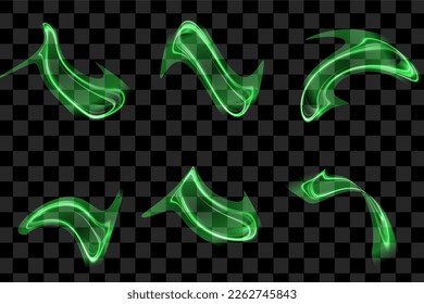 Set of green neon basic elements swirl and wavy abstract shapes