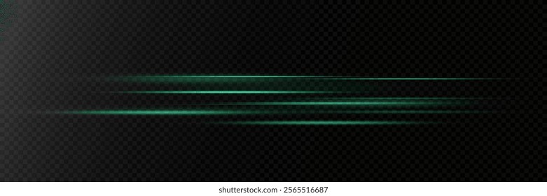 Set of green neon lines, light effect.