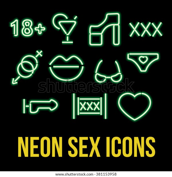 Set Green Neon Sex Icons Erotic Stock Vector Royalty Free 381153958 Shutterstock