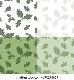 Set of green oak leaves. Drawing without the mesh of the game. Seamless. Isolated. Vector illustration