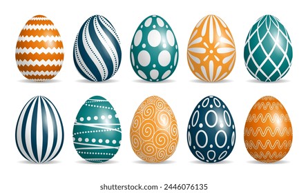 Set of green and orange Easter eggs