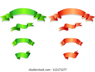Set of green and orange ribbons. Vector illustration EPS8