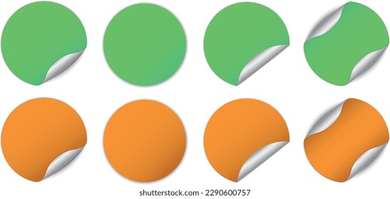 set of green and orange round sticker banners - vector design elements