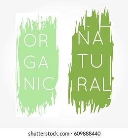 Set of green organic labels with text. Grunge brush eco icons. Vector healthy food badges, tags for cafe, restaurants, products packaging etc. Bio square frame.