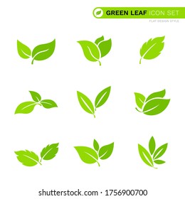 Set of green organic leaf logo flat bio eco icon design natural vector isolated on white background