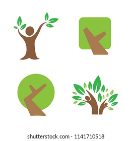 Set of green organic tree logo design. Natural environment eco icon template. Nature concept vector illustration collection