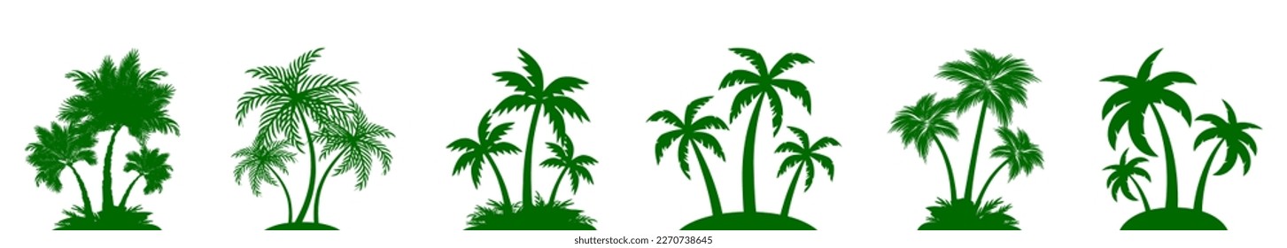 Set green palm tree silhouettes sign, palm collection – vector