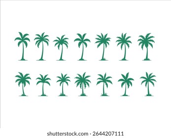 Set of green palm tree silhouettes isolated on a white background for design purposes