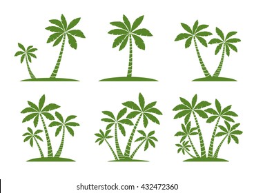 Set of Green Palm Trees. Vector illustration on white background