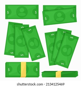 Set of green paper banknotes