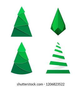 Set of green paper Christmas Trees. Carton fir sign for decorations.