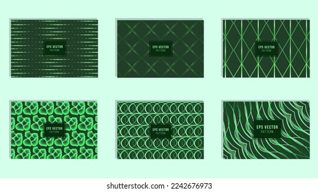 Set of green pattern template, green gradient background