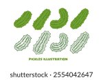 set of green pickles vegetable flat and line art style vector. doodle green pickles vegetable illustration collection. pickled healthy veggie silhouette vector. element design of pickles cucumbers