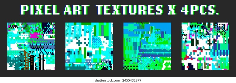 Set of green pixel art textures for retrofuturistic design.
