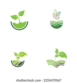 conjunto de diseño del logotipo del vector de la granja de plantas verdes 