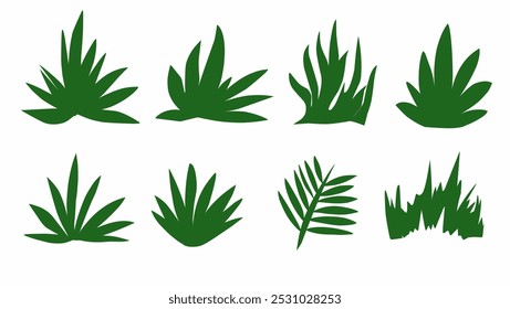 Conjunto de hojas de plantas verdes Formas abstractas Ilustración vectorial aislada sobre fondo blanco