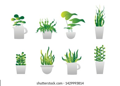 set of green plant pot in flat design