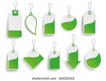 Set of green price stickers on the white. Eps 10 vector background.