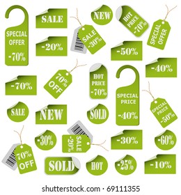 Set of green price tags and labels. Vector eps10 illustration