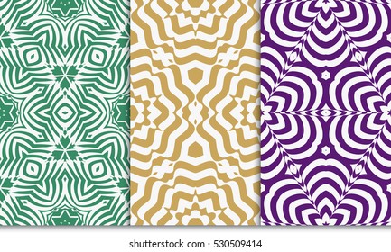 set of green, purple, beige color floral ornament. modern pattern. seamless vector illustration. for interior design, textile