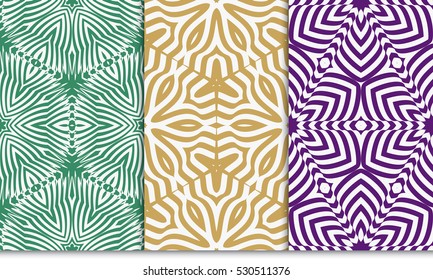 set of green, purple, beige color floral ornament. modern pattern. seamless vector illustration. for interior design, textile