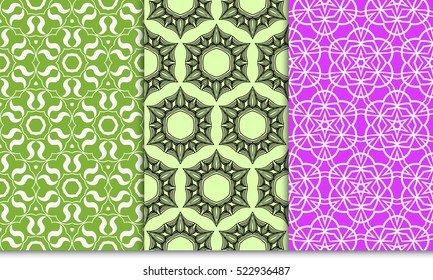 set of green, purple color floral ornament. modern pattern. seamless vector illustration