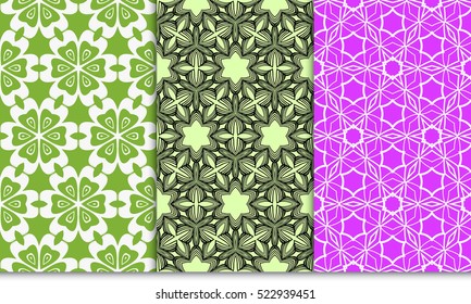 set of green, purple color floral ornament. modern pattern. seamless vector illustration