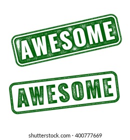 Set of green realistic vector Awesome grunge rubber stamp isolated on white background. 