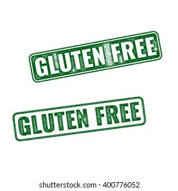 Set of green realistic vector Gluten Free grunge rubber stamp isolated on white background. 