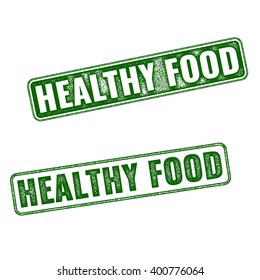 Set of green realistic vector Healthy Food grunge rubber stamp isolated on white background. 