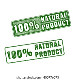 Set of green realistic vector Natural Product grunge rubber stamp isolated on white background. 