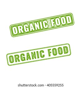 Set of green realistic vector Organic food grunge rubber stamp isolated on white background. 