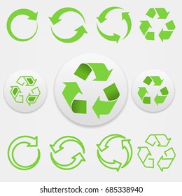 Set of green recycle arrow on white