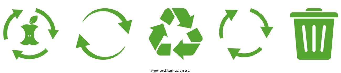 Set of green recycle icons. Ecology green signs. Vector illustration isolated on white background
