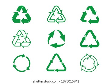 Set green recycle icons. Label template. Green eco circle arrows. Vector Icons.