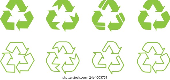 Set of green recycle icons. Recycling sign vector illustration