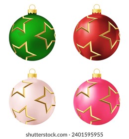Set of green, red, beige and pink Christmas tree toy or ball
