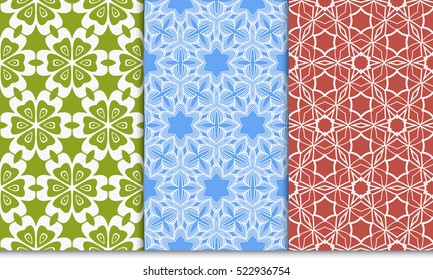 set of green, red, blue color floral ornament. modern pattern. seamless vector illustration. for interior design, textile