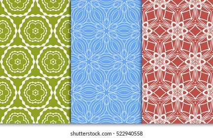 set of green, red, blue color floral ornament. modern pattern. seamless vector illustration. for interior design, textile