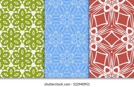 set of green, red, blue color floral ornament. modern pattern. seamless vector illustration. for interior design, textile