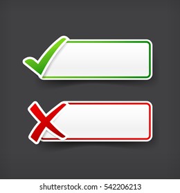 Set of green and red check mark symbol and blank banner with copy space vector illustration eps 10