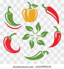 a set of green and red chili vector illustration, colorful chili icons 