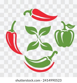 a set of green and red chili vector illustration, colorful chili icons 