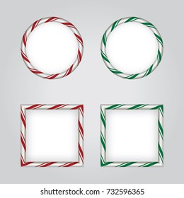 A set of green and red Christmas holiday candy cane borders and frames. Vector EPS 10 available.